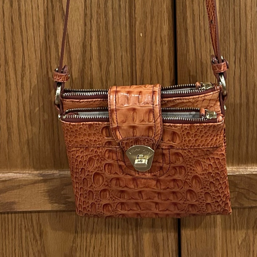 Brahmin Brown Croc-Embossed Crossbody Bag